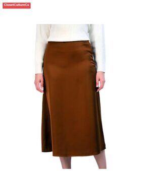 Satin High-Waisted Flared A-Line Midi Skirt for Work or Weekend